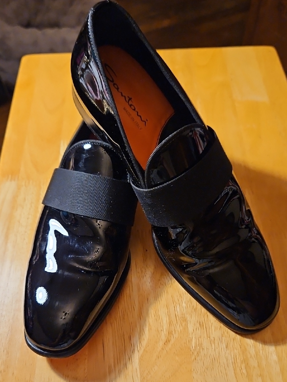 Santorini Black Patent Slip-On Dress Loafers with Ribbon Band